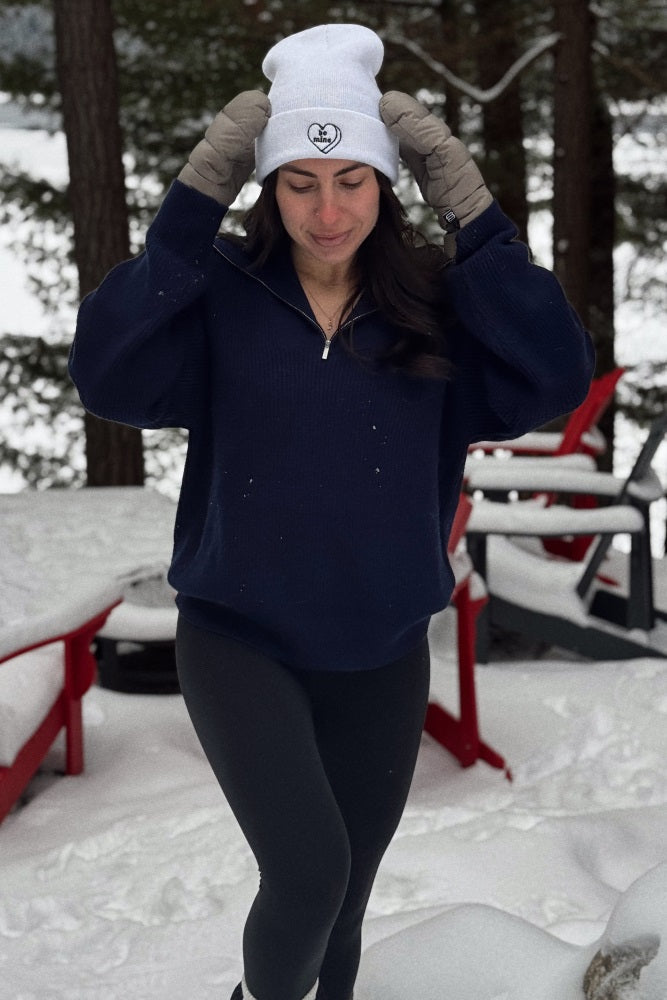 Navy Half Zip Chunky Knit Pullover Sweater