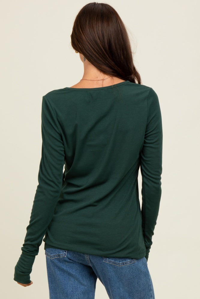 Forest Green Button Front Long Sleeve Top
