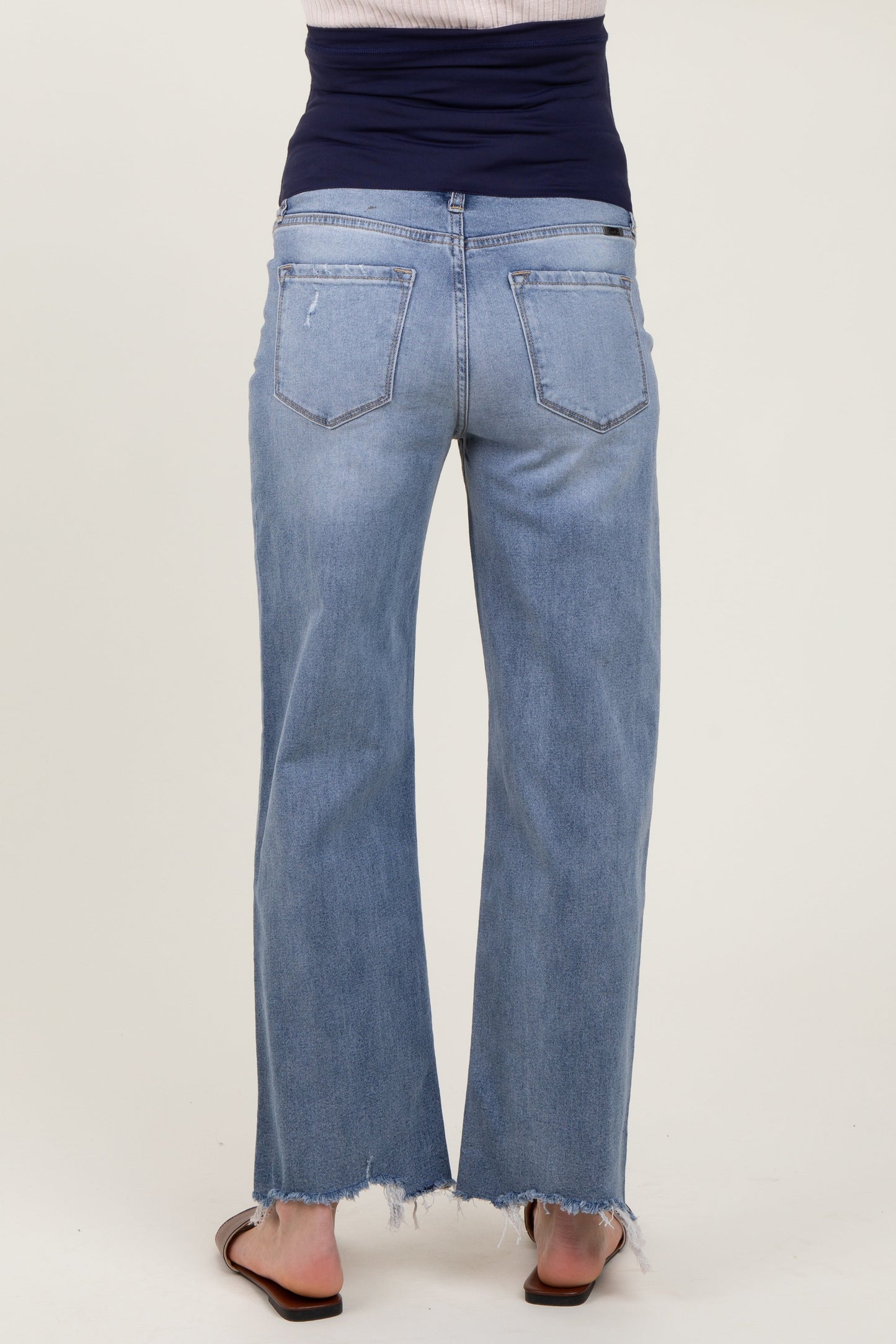 Light Blue Fringe Hem Maternity Wide Leg Jeans