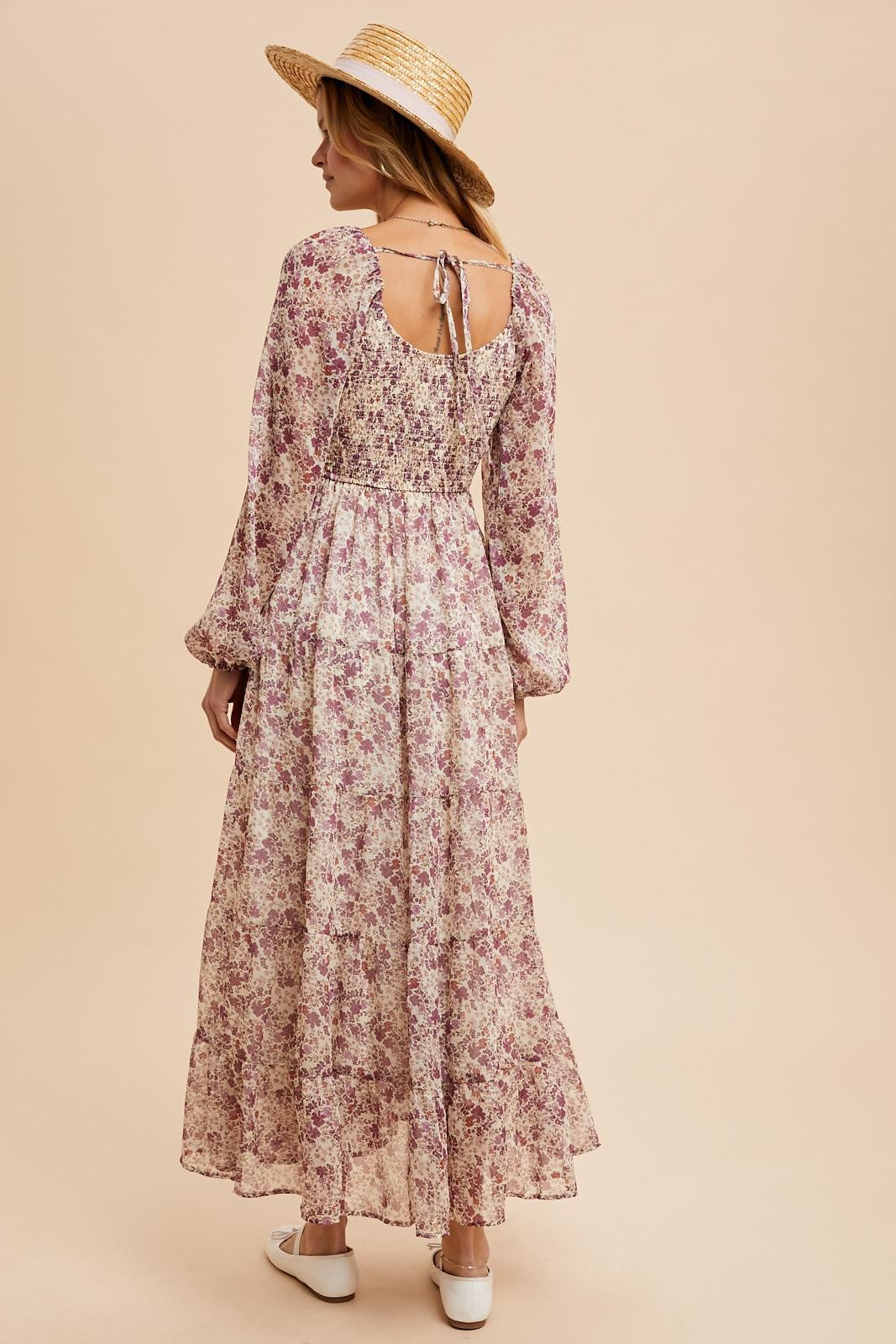 Mauve Floral Floral Chiffon Maxi Dress