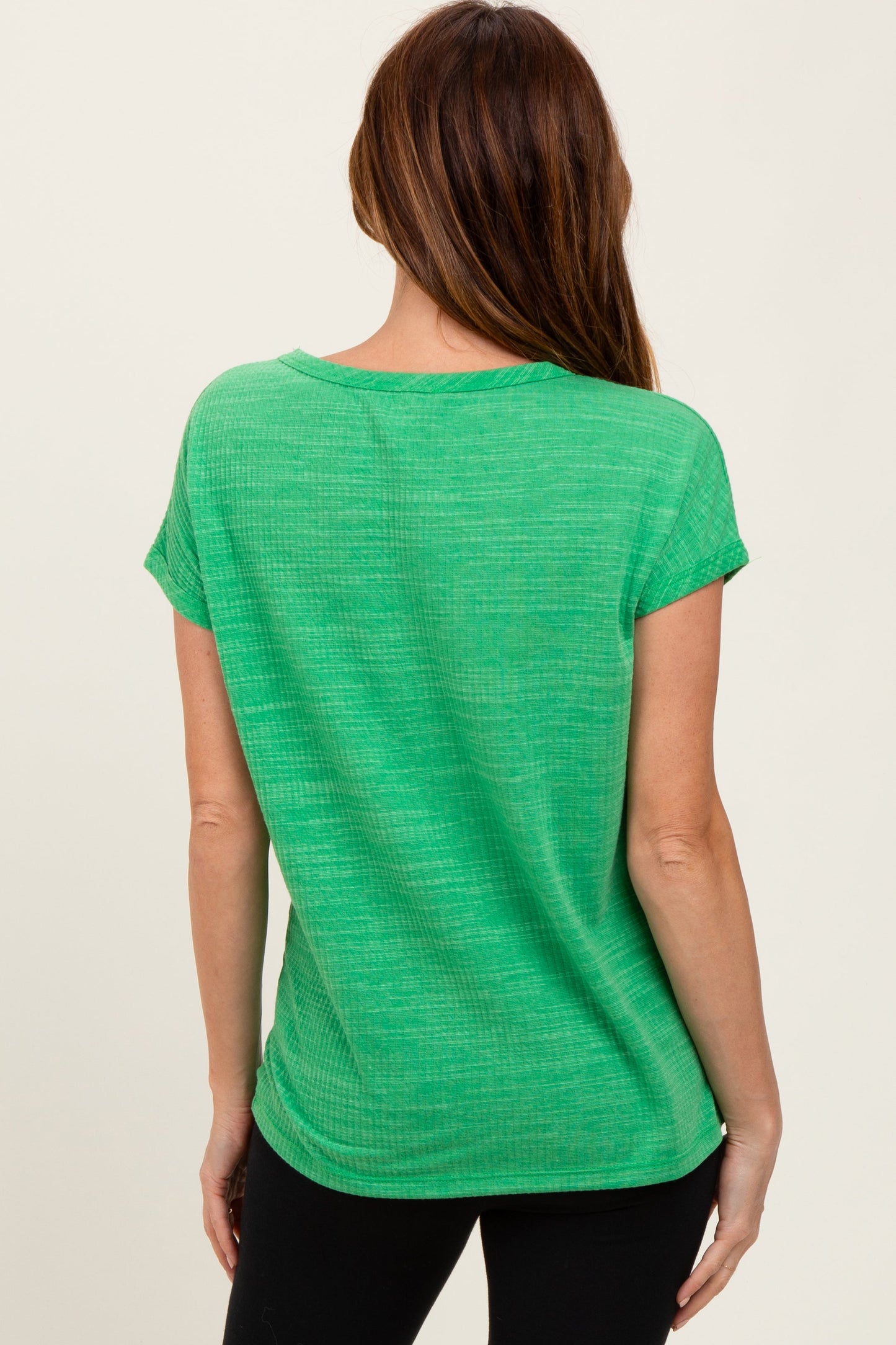 Green Heather Textured Short Sleeve Top