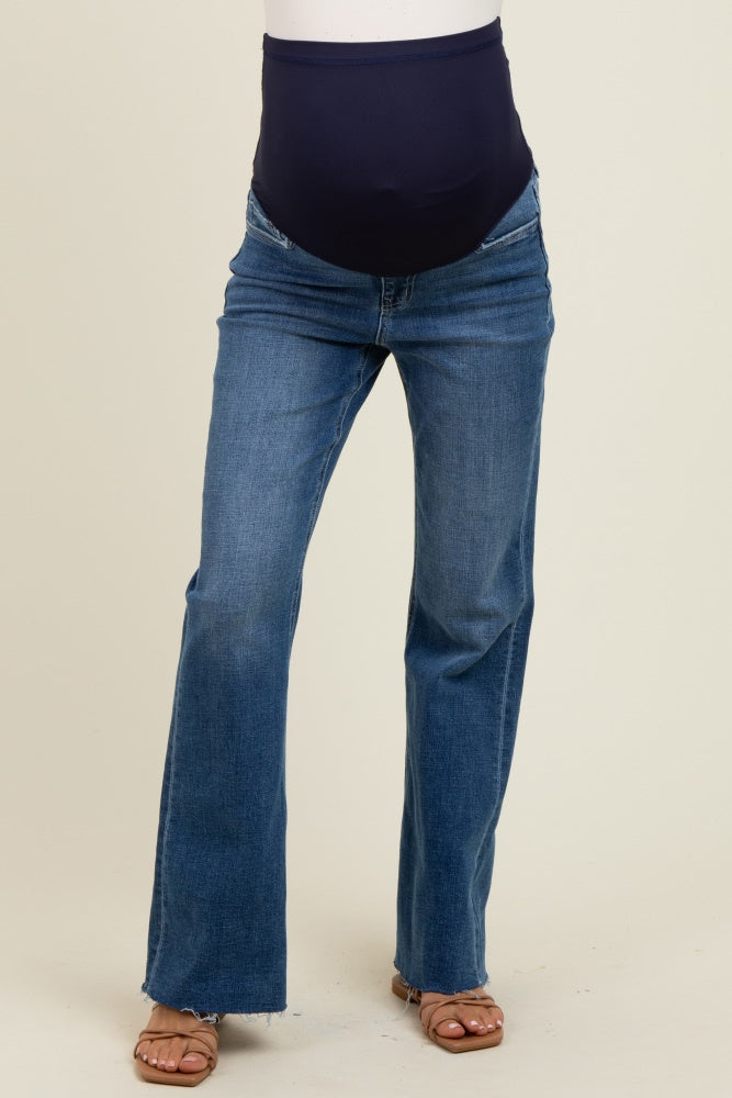 Blue Raw Hem Maternity Flare Leg Jeans