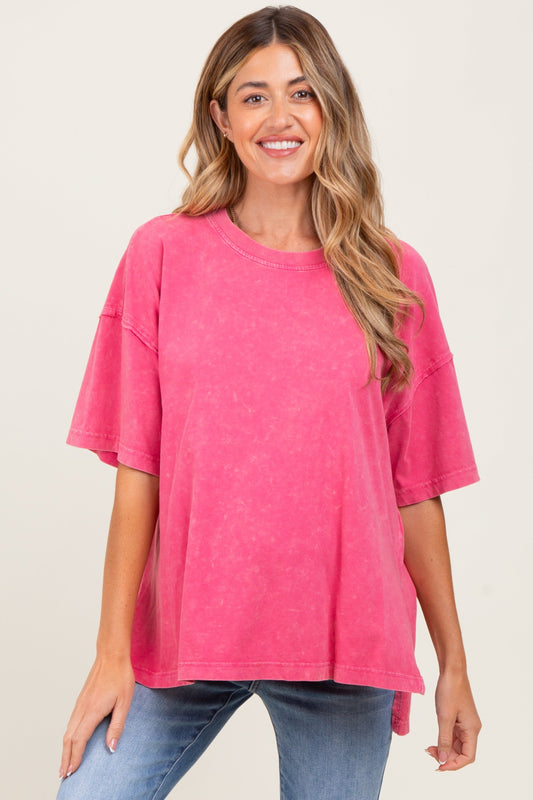Fuchsia Washed Oversized Boxy Maternity Tee
