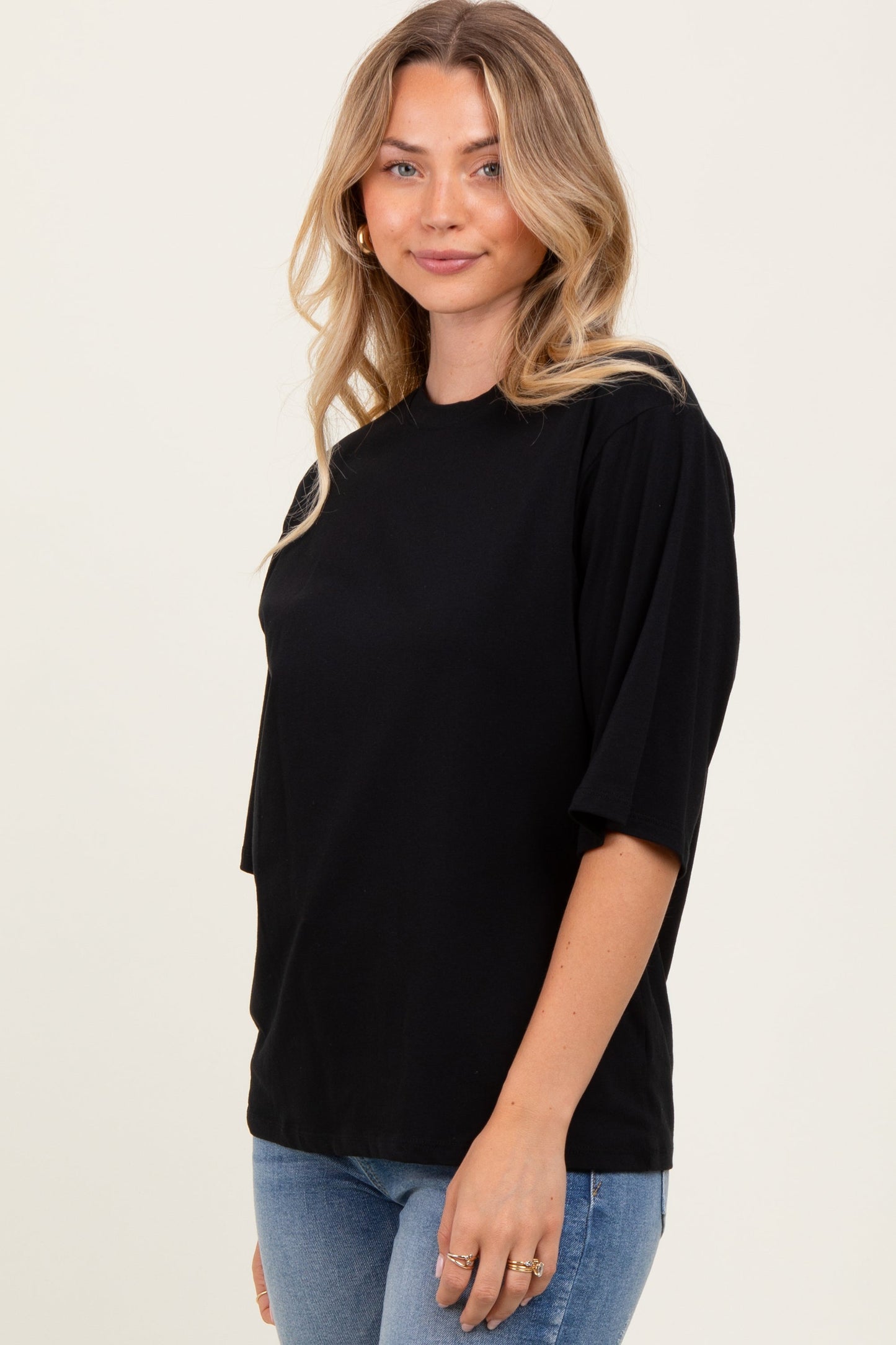 Black Crew Neck Oversized Maternity Tee