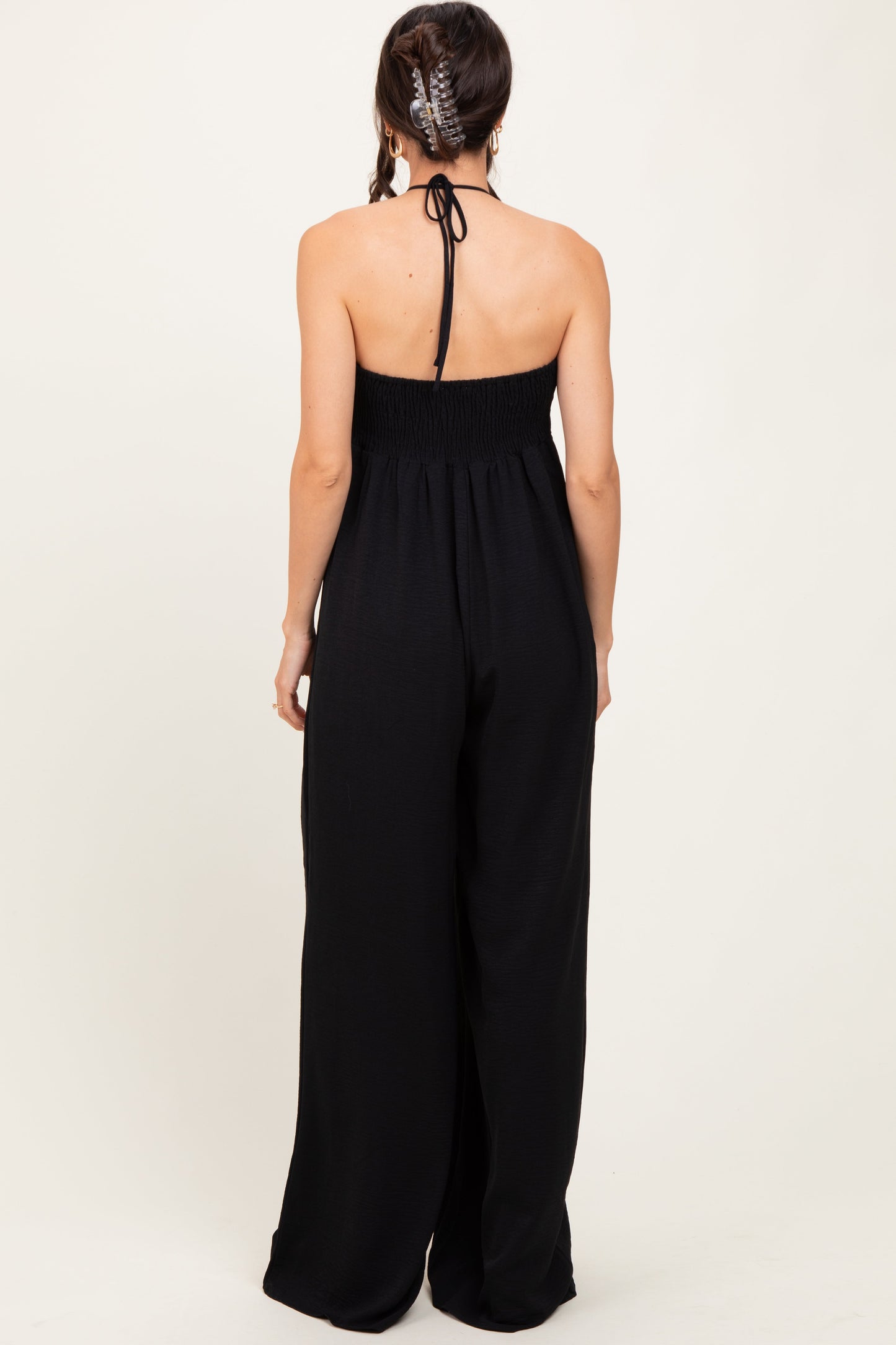 Black Halter Neck Wide Leg Jumpsuit