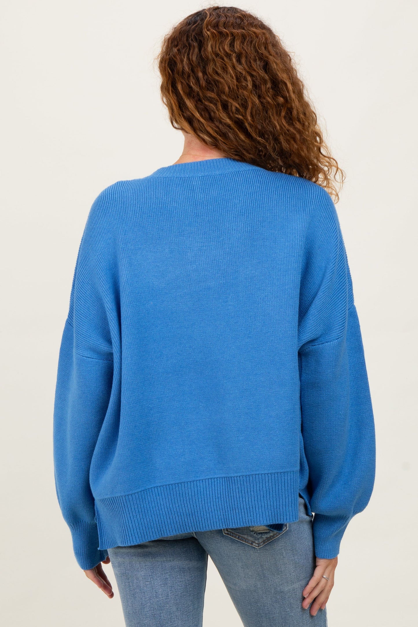 Blue Drop Shoulder Relaxed Fit Sweater
