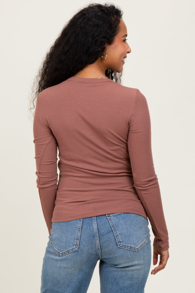 Burgundy Ribbed Maternity Long Sleeve Top