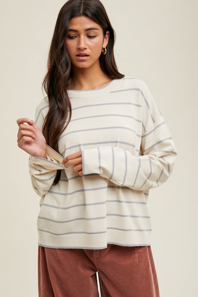 Cream Striped Drop Shoulder Maternity Sweater