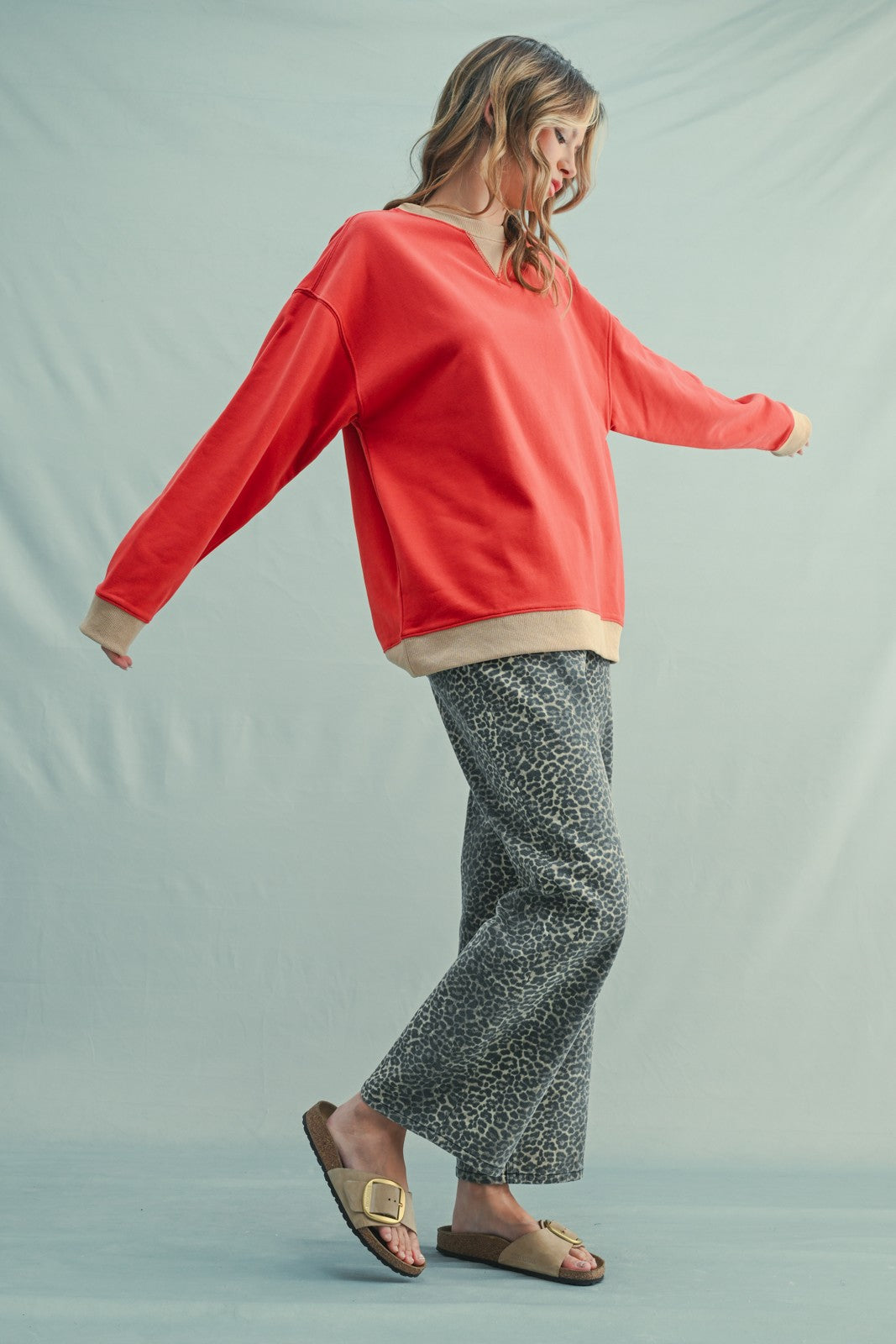 Red Colorblock Pullover Top