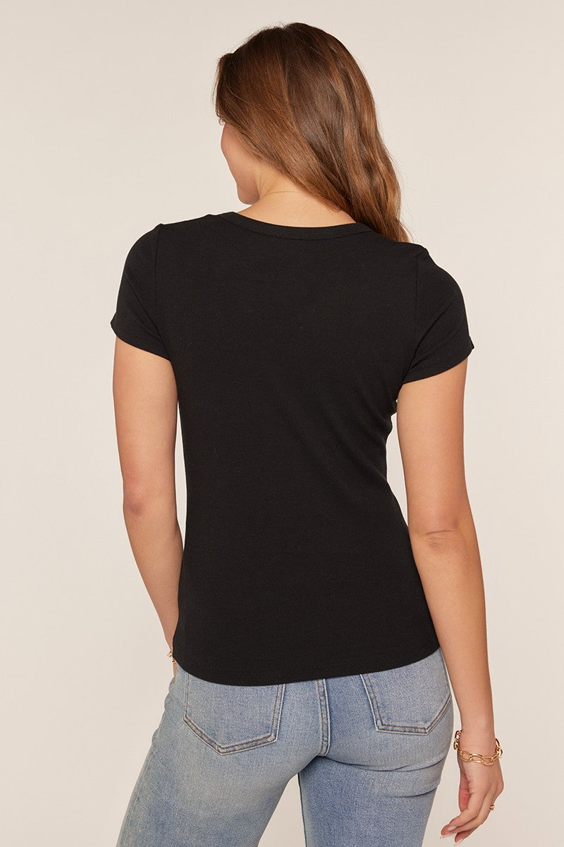 Black Ribbed Square Neck T-Shirt
