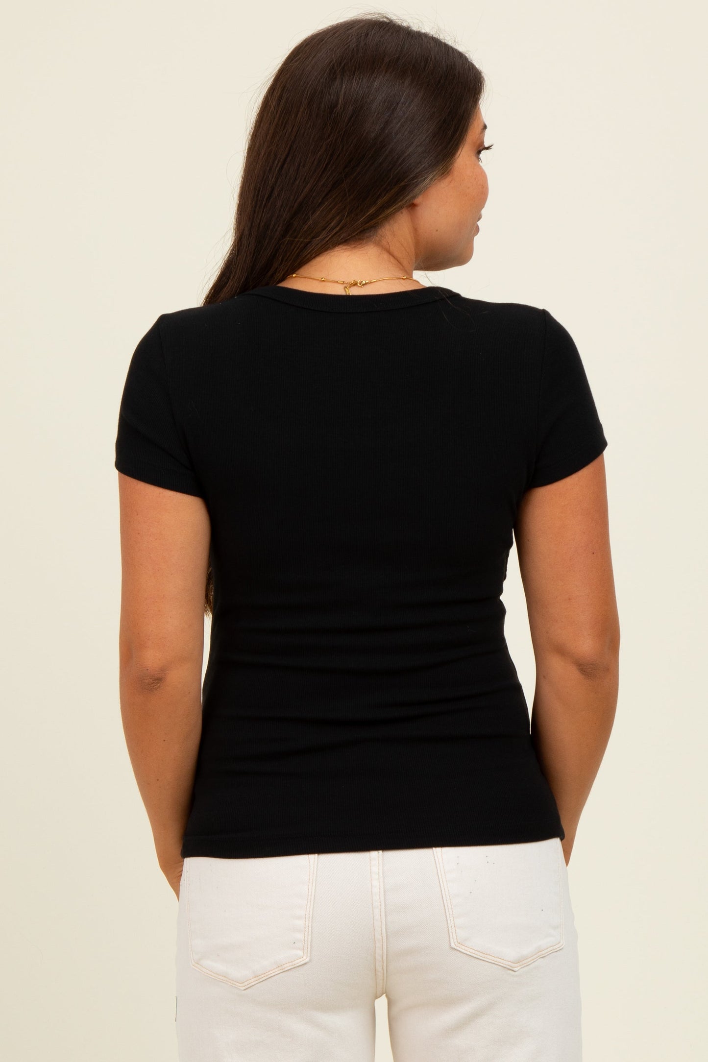 Black Ribbed Square Neck Maternity T-Shirt