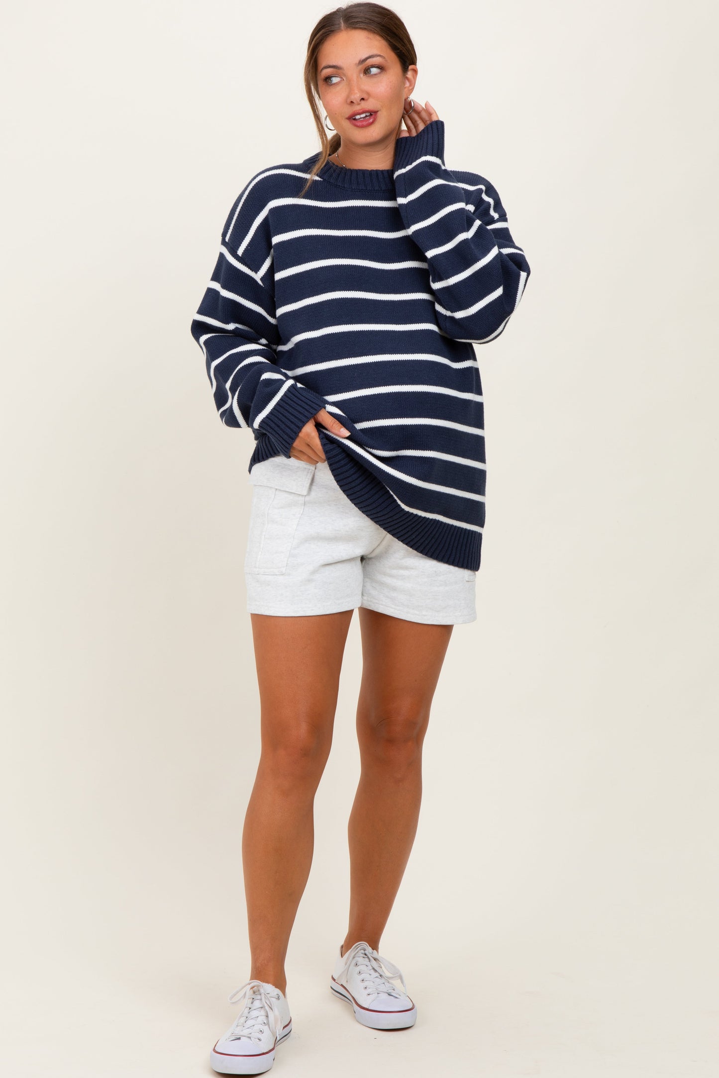 Navy Striped Oversized Maternity Sweater