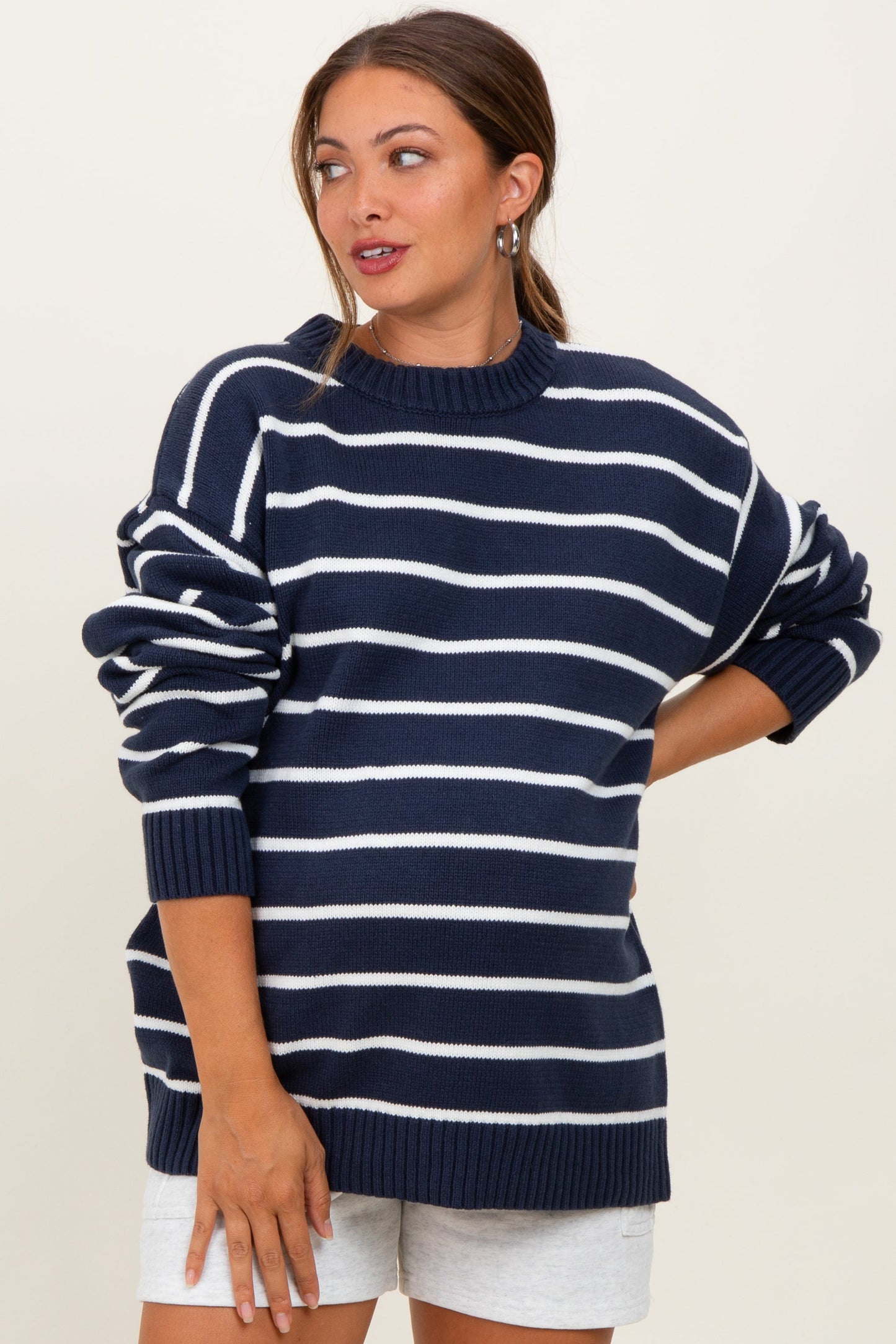 Navy Striped Oversized Maternity Sweater