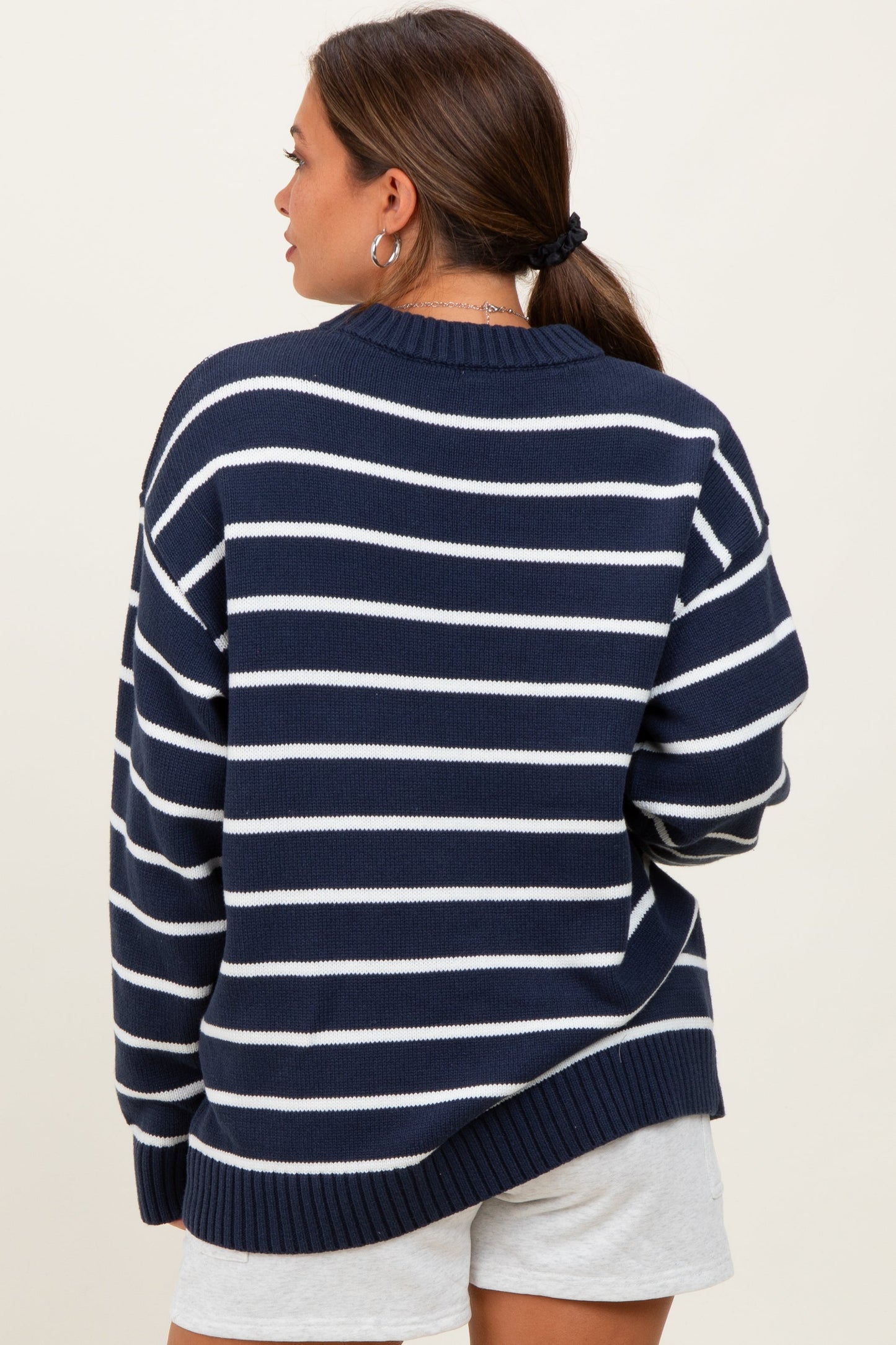 Navy Striped Oversized Maternity Sweater