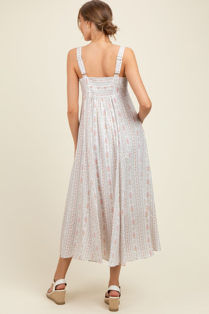 Light Gray Cotton Floral Square Neck Sleeveless Maternity Maxi Dress