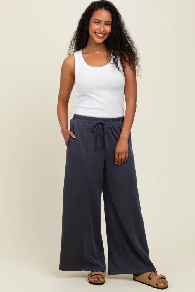 Charcoal Drawstring Wide Leg Pants