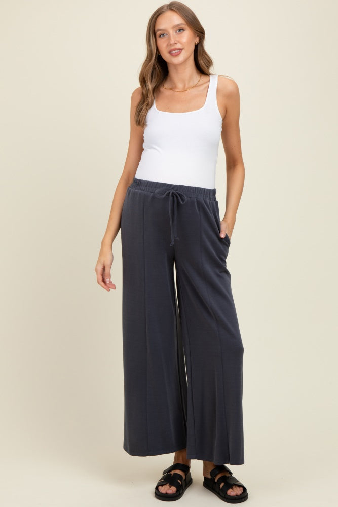 Charcoal Drawstring Wide Leg Maternity Pants