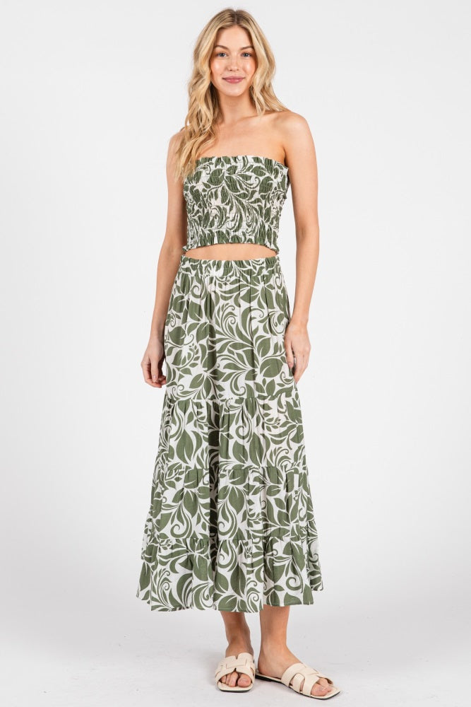 Olive Floral Tiered Maternity Maxi Skirt