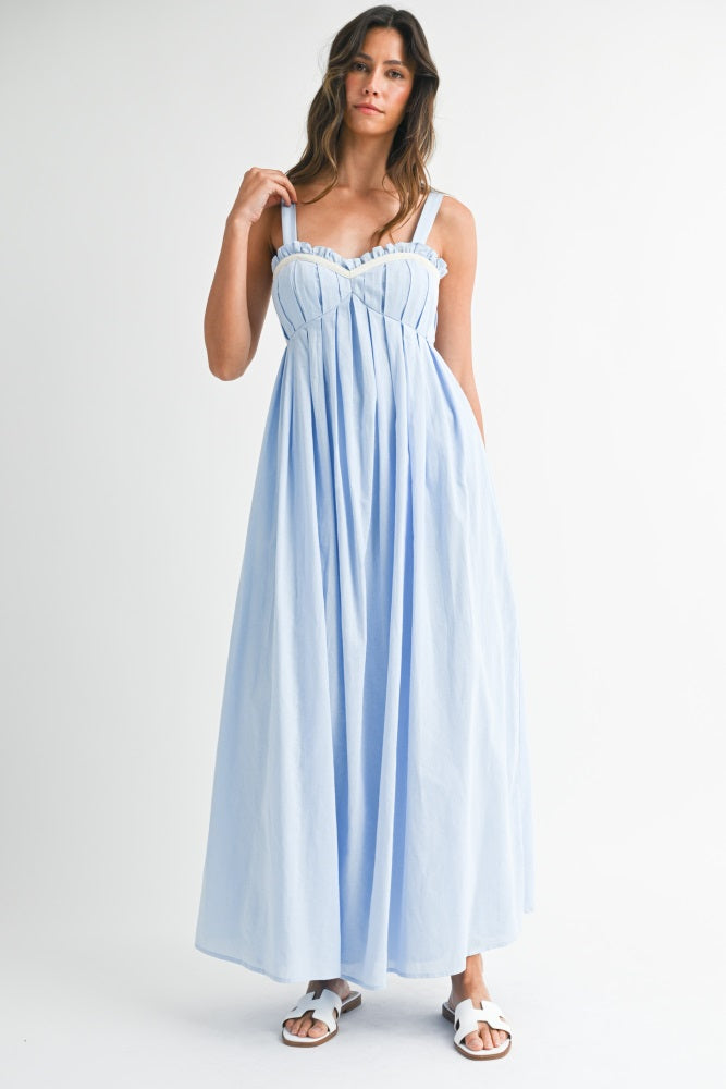 Light Blue Sweetheart Neckline Open Back Maxi Dress