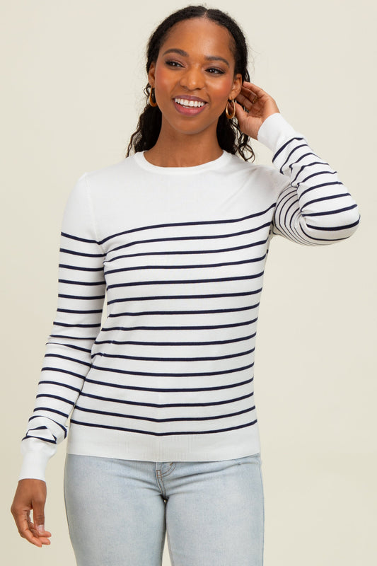 Navy Striped Knit Long Sleeve Top