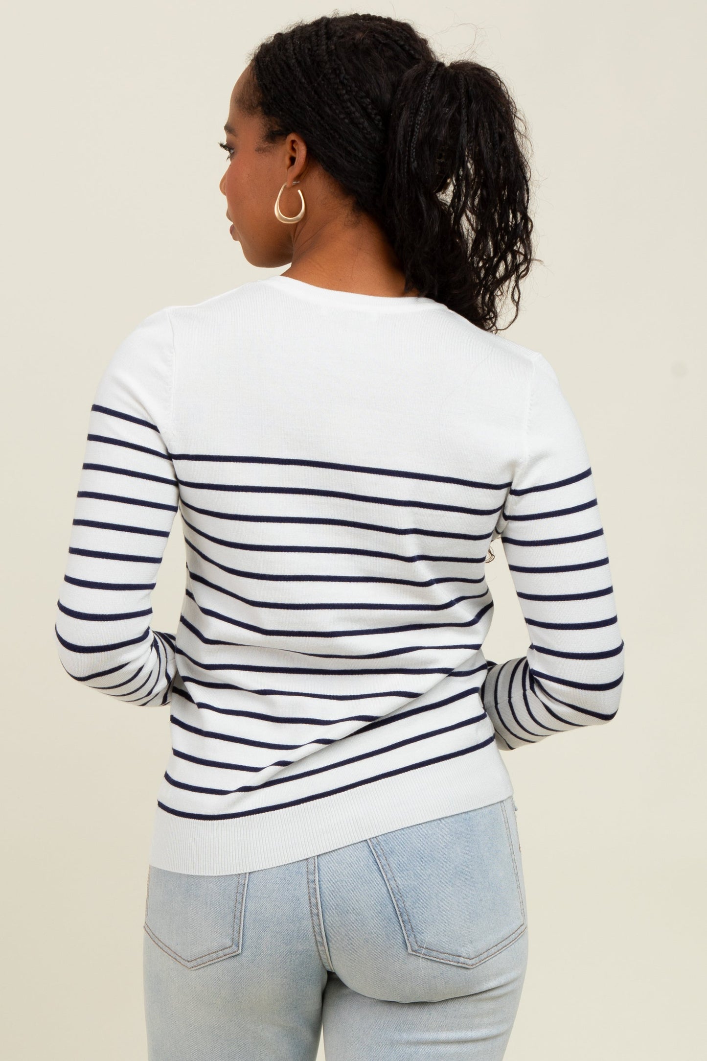 Navy Striped Knit Long Sleeve Top