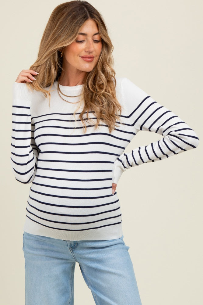 Navy Striped Knit Maternity Long Sleeve Top