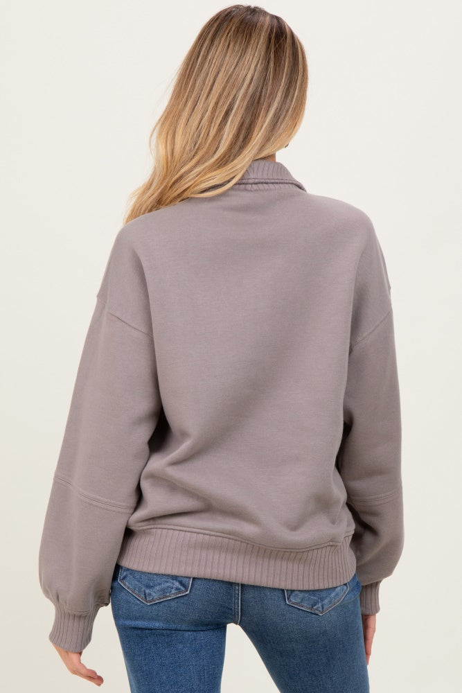 Taupe French Terry Quarter Zip Maternity Pullover
