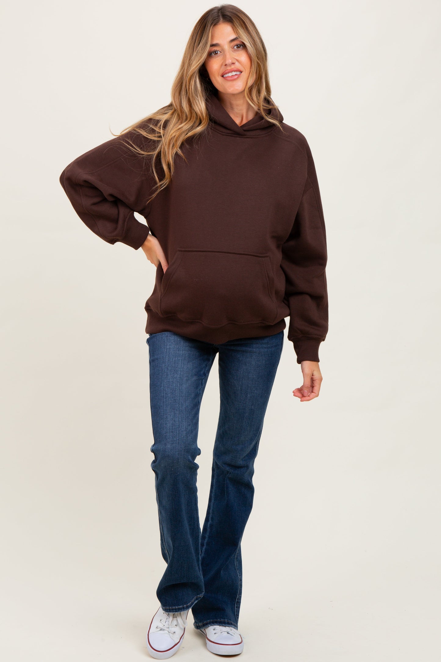 Brown Fleece Oversized Maternity Hoodie