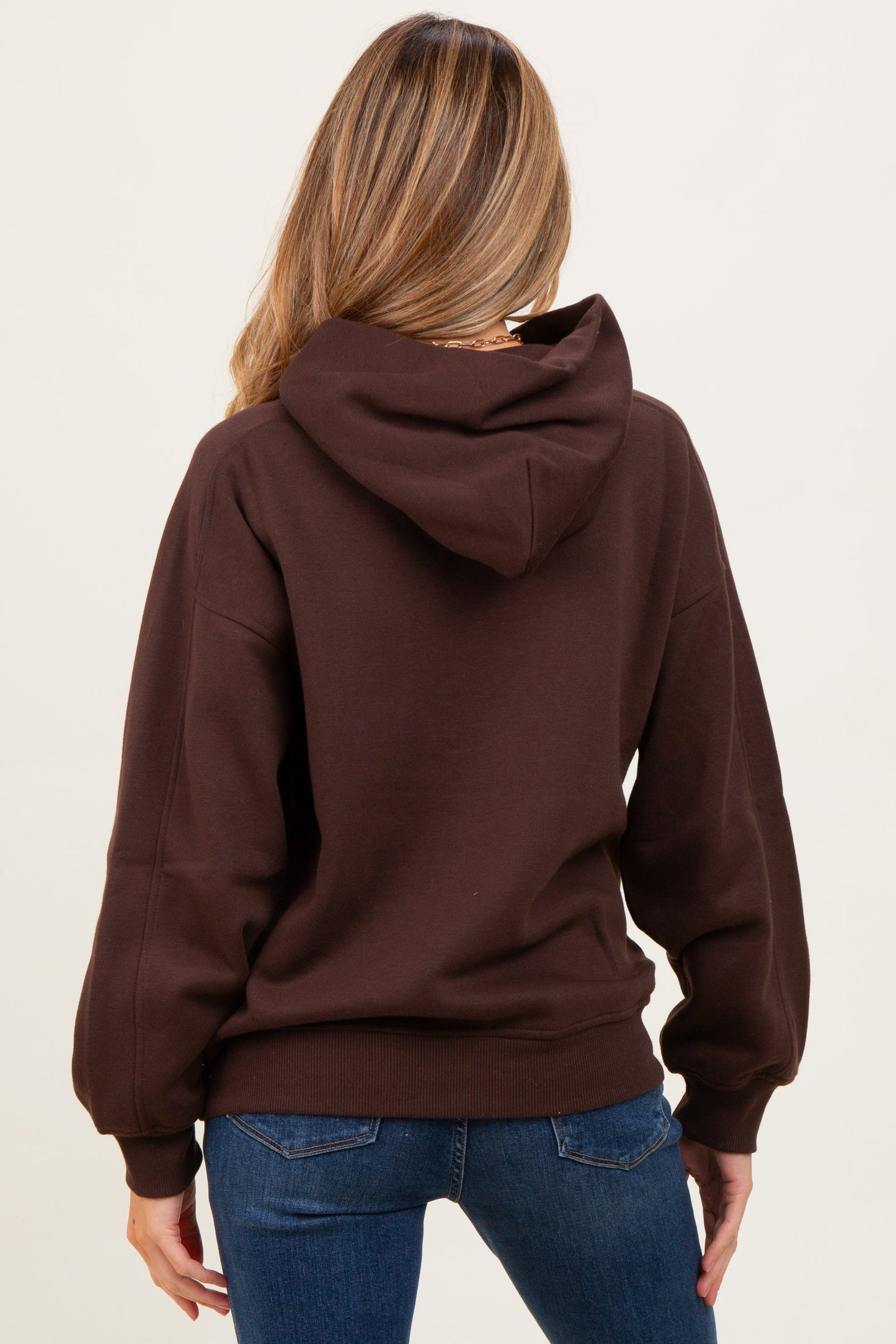 Brown Fleece Oversized Maternity Hoodie