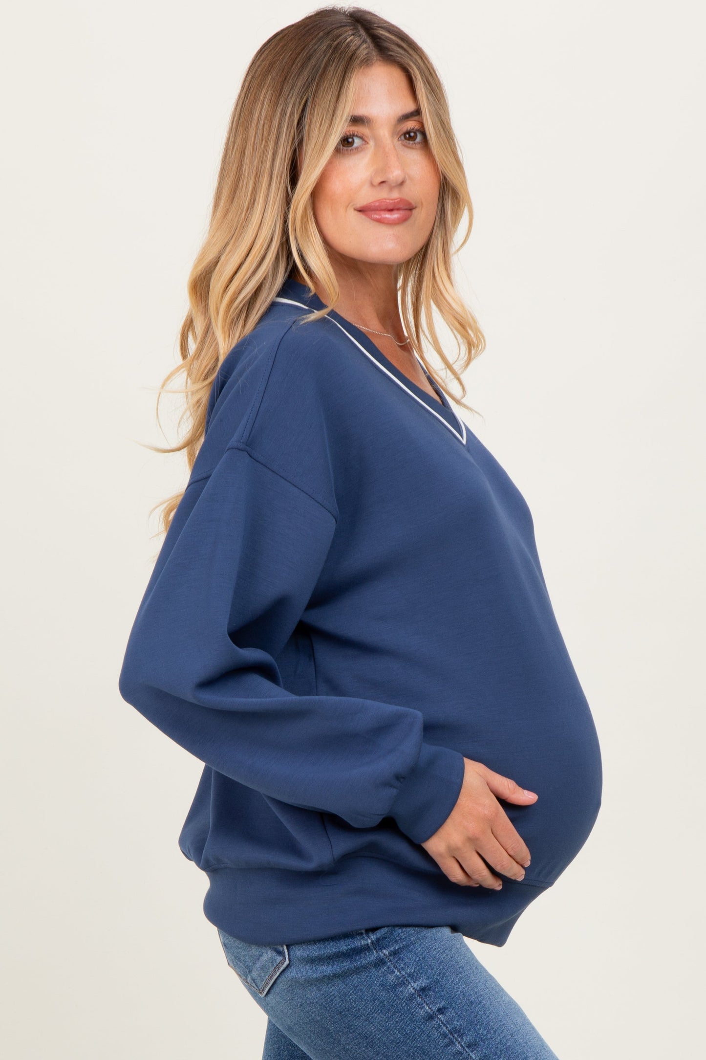 Navy V-Neck Maternity Sweatshirt