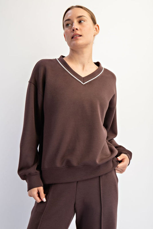 Brown V-Neck Sweatshirt