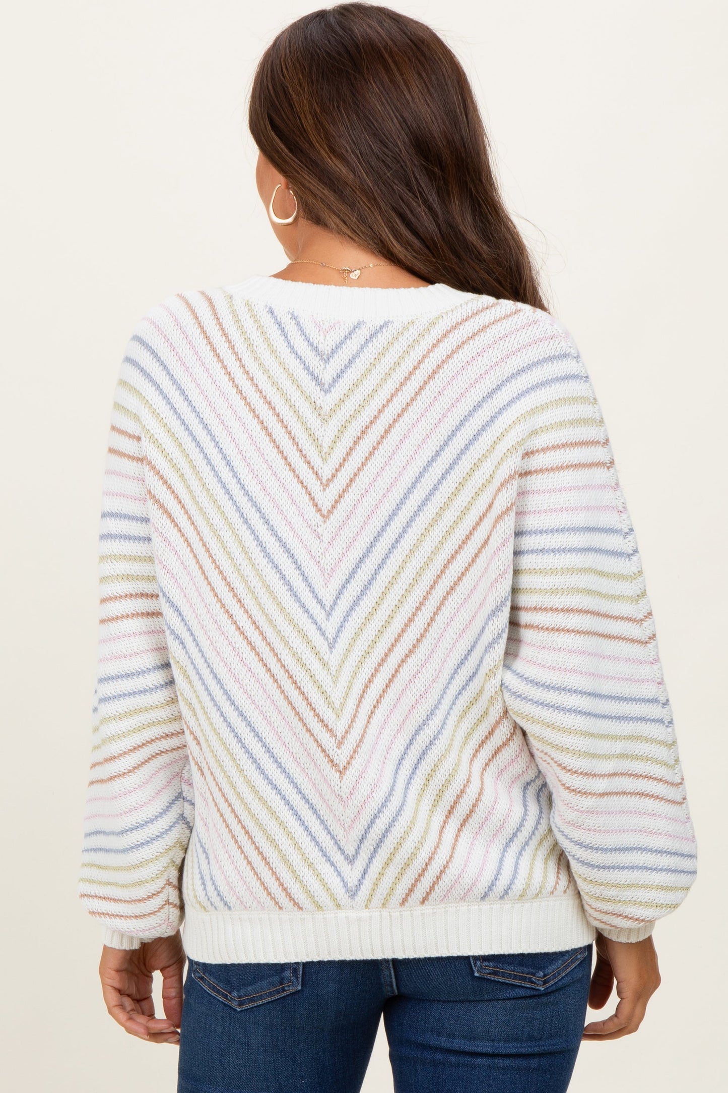 Cream Multi Crew Neck Striped Long Sleeve Maternity Sweater