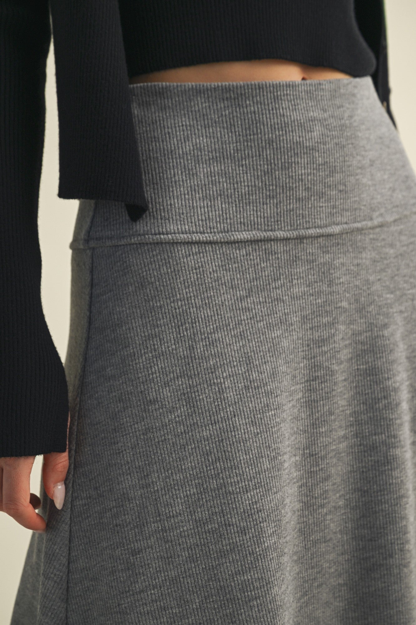 Heather Grey Ribbed Maxi Skirt