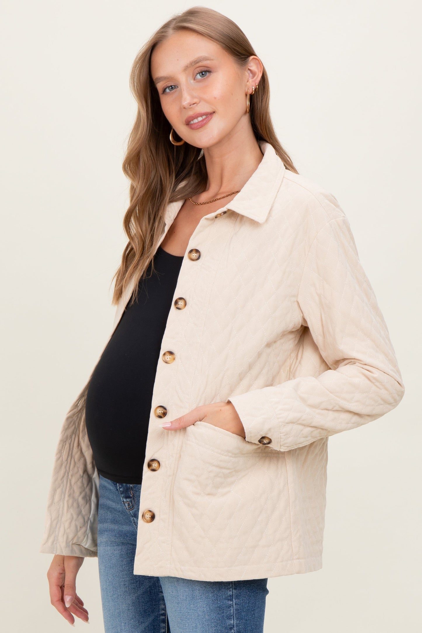 Cream Quilted Button Maternity Jacket
