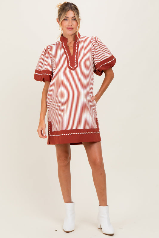 Rust Striped Contrast Border Maternity Mini Dress