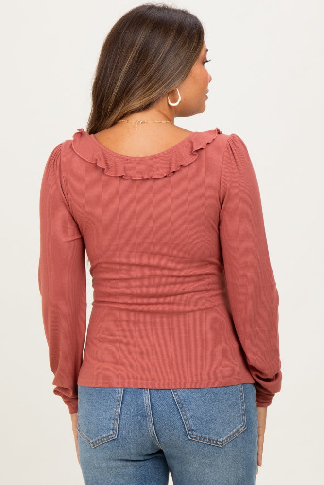 Mauve Ruffle Tie Detail Long Sleeve Maternity Top