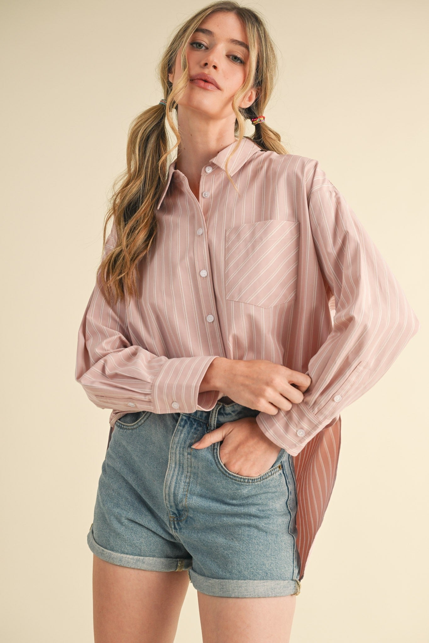 Mauve Striped Button Down Oversized Shirt