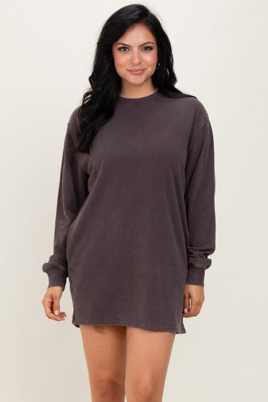 Charcoal Mineral Wash Oversized Sweatshirt Mini Dress
