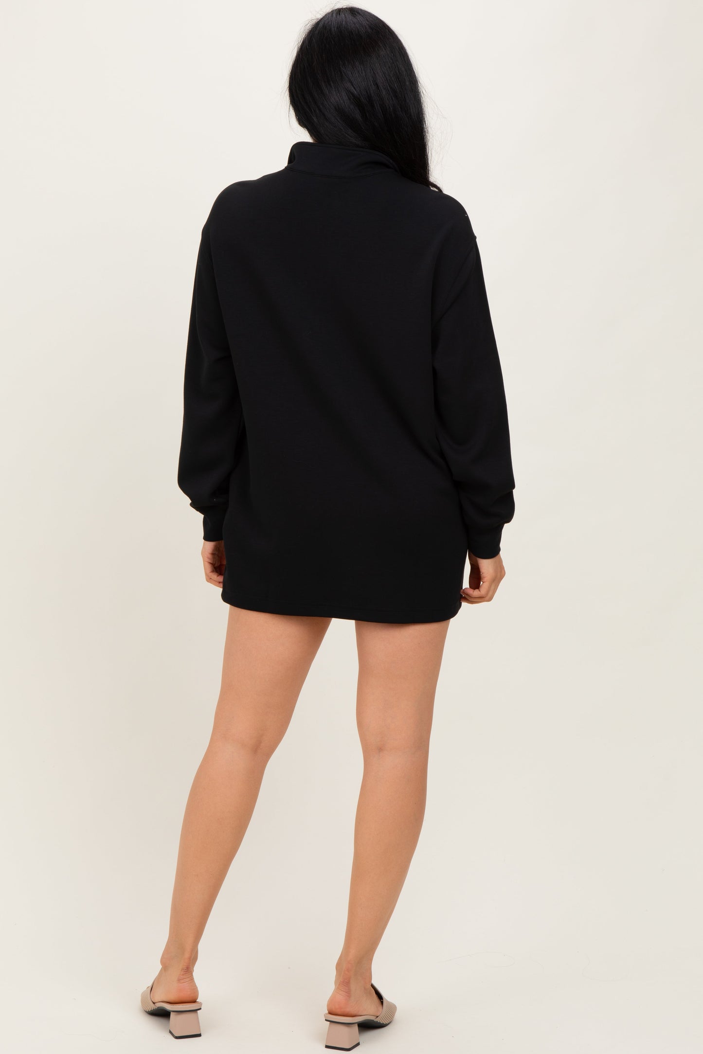 Black Half Zip Long Sleeve Mini Dress