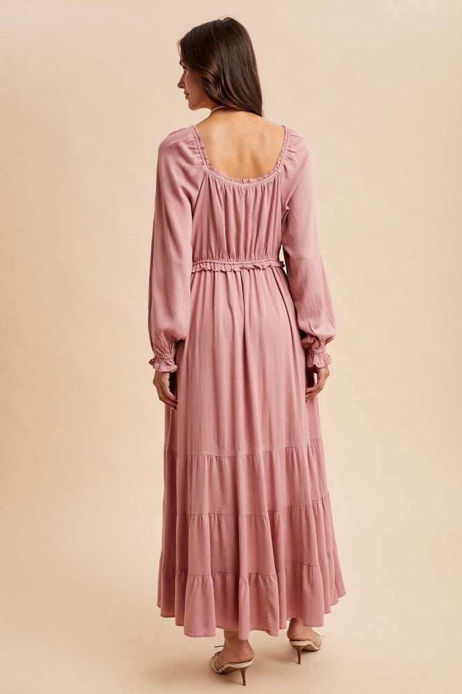 Mauve Ruffled Fit And Flare Maxi Dress