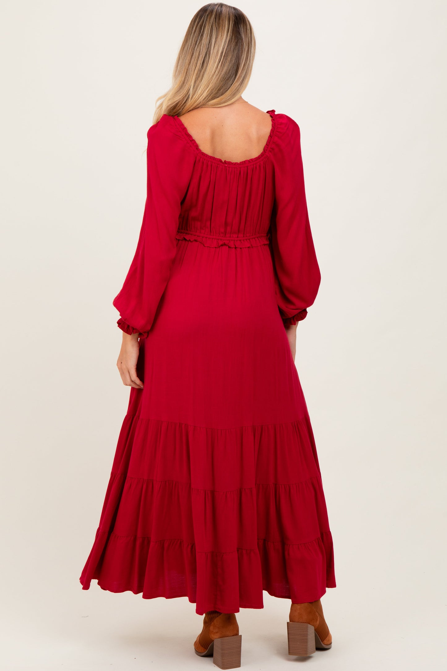 Red Ruffled Fit And Flare Maternity Maxi Dress