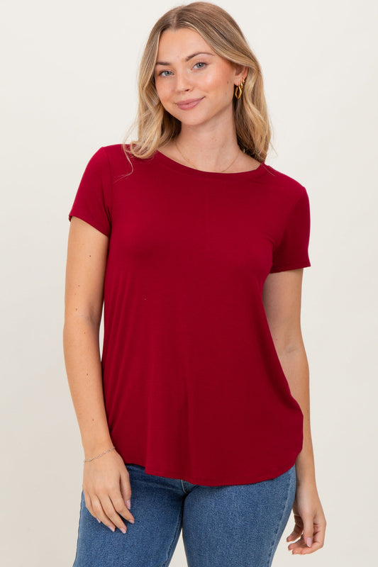 Burgundy Basic Short Sleeve Top