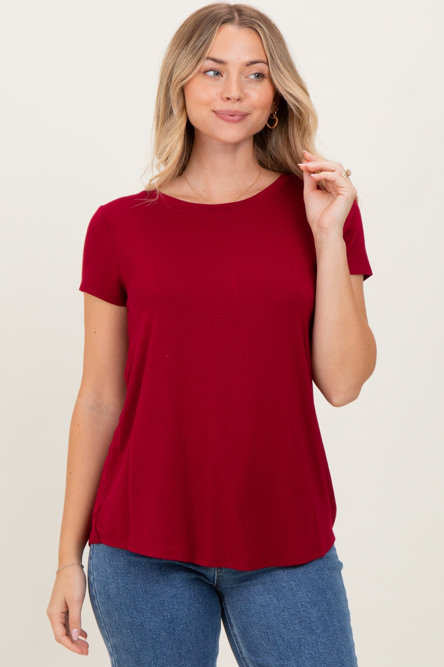 Burgundy Basic Short Sleeve Top