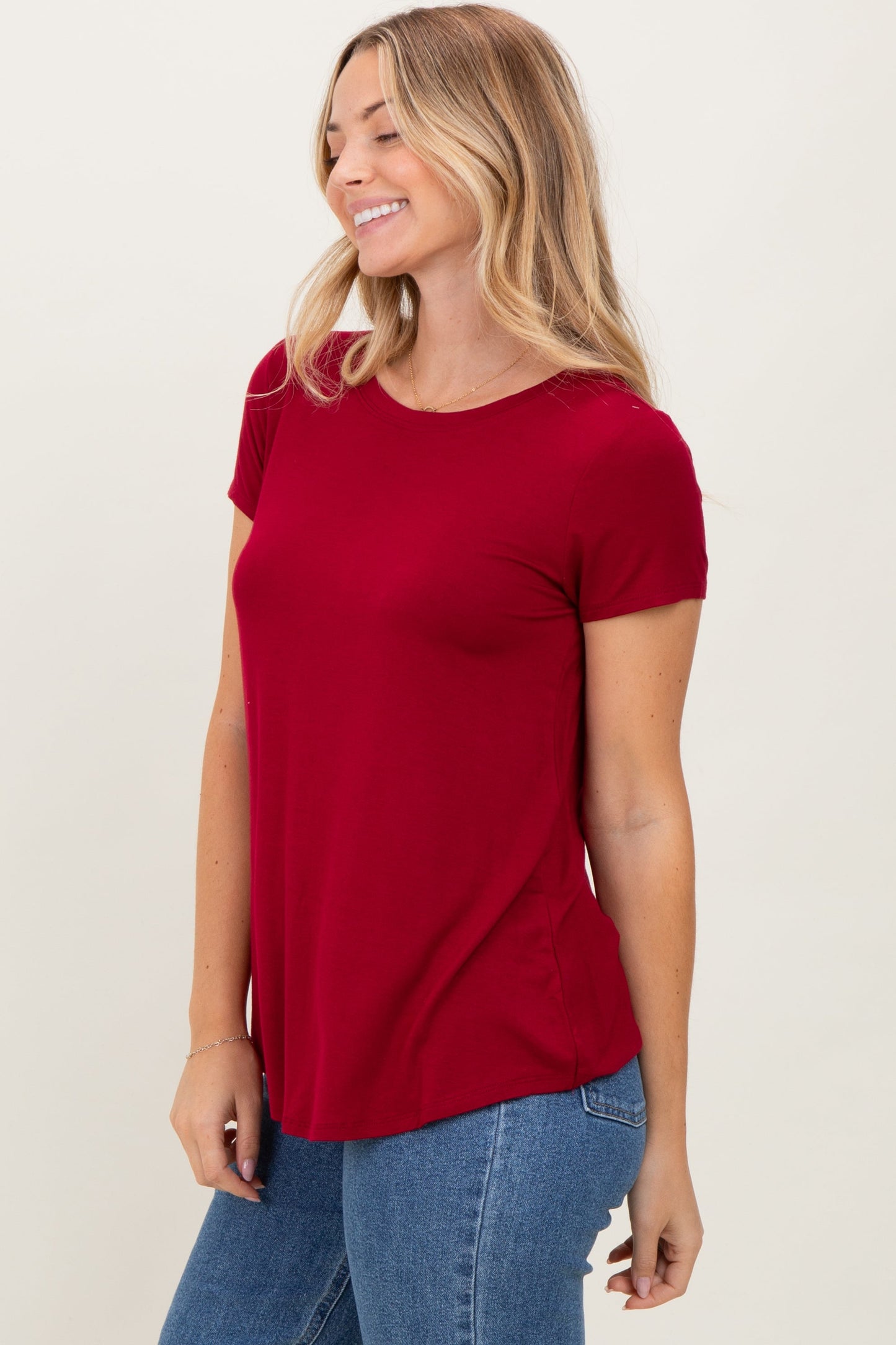Burgundy Basic Short Sleeve Top