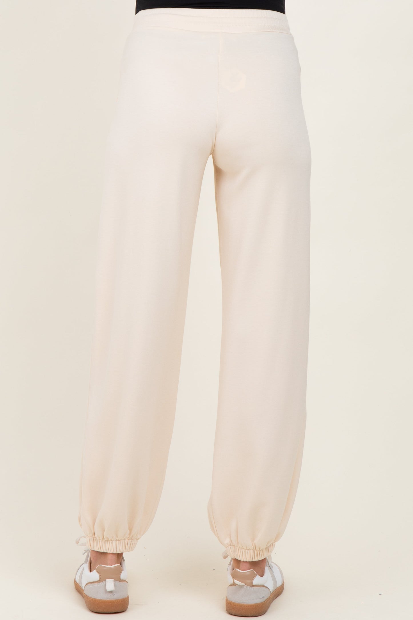 Cream Scuba Drawstring Waist Relaxed Maternity Jogger Sweatpants