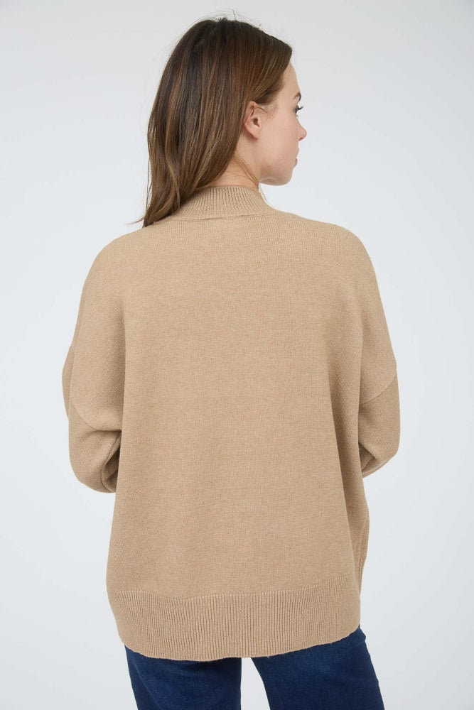 Camel Front Seam Mock Neck Sweater