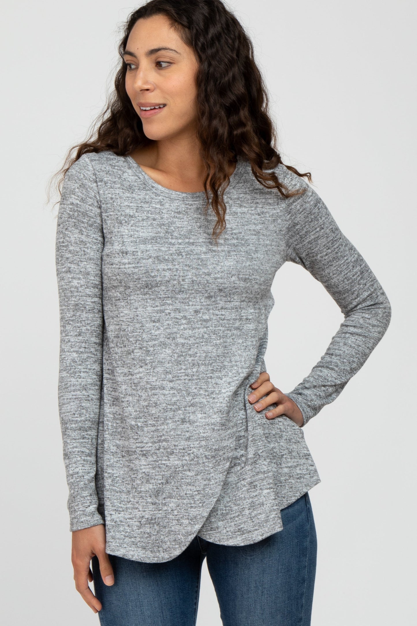 Heather Grey Knit Layered Front Nursing Top