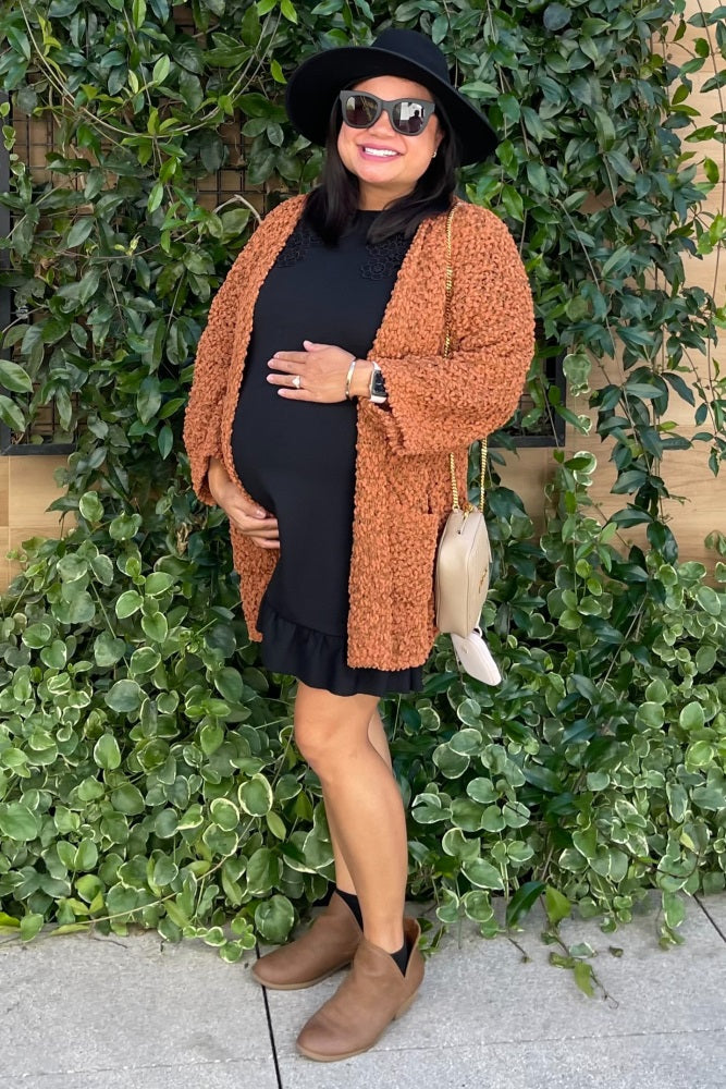 Camel Soft Popcorn Knit Maternity Cardigan