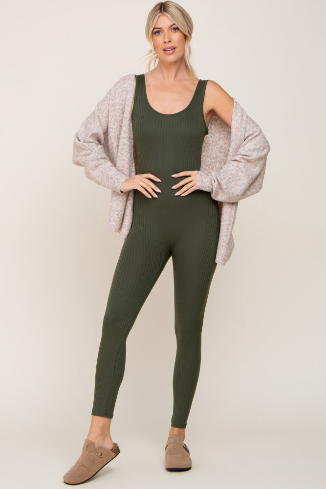 Olive Ribbed Bodycon Jumpsuit