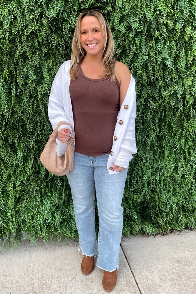 Brown Ribbed Tank Top